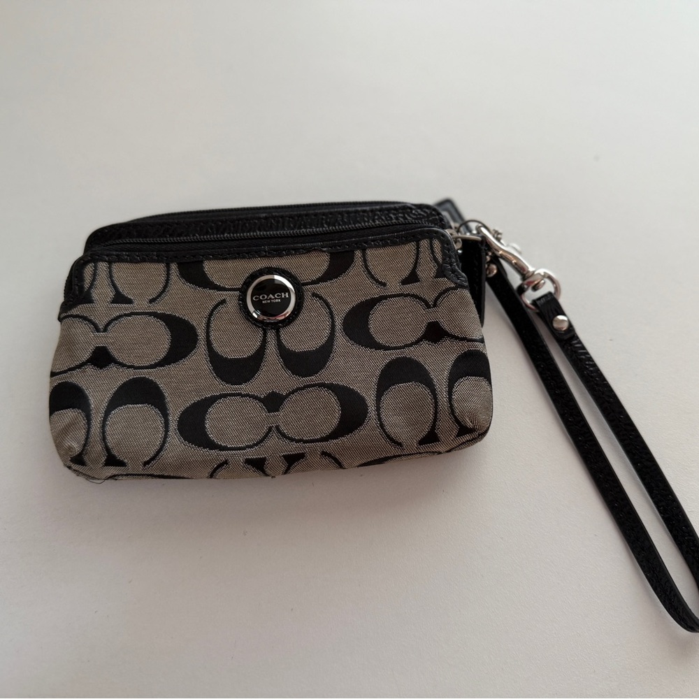 Coach Signature Black and Tan Wristlet